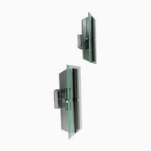 Italian Smoked and Green Nilo Glass Sconces in the style of Veca, 1960s, Set of 2
