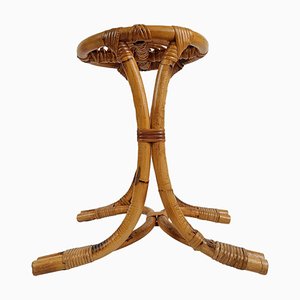 Mid-Century Italian Modern Bamboo Rattan and Cane Stool, 1960s