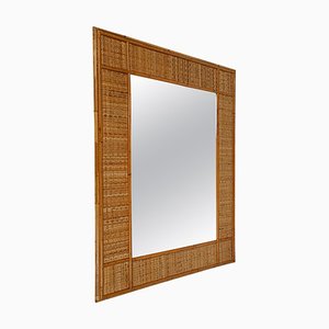 Mid-Century Rectangular Bamboo and Woven Wicker Mirror, Italy, 1970