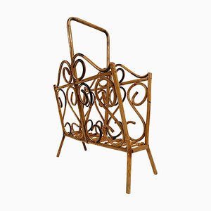 Mid-Century French Riviera Style Bamboo and Cane Magazine Rack, 1960s