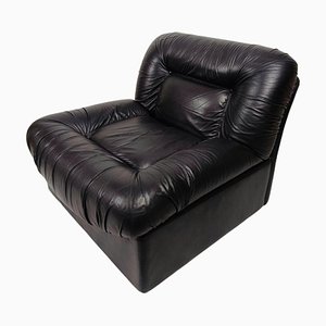 Italian Model Panarea Lounge Chair in Black Leather attributed to Lev & Lev, 1970s