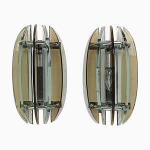 Wall Sconces in Colored Glass and Chrome from Veca, Italy, 1970s, Set of 2