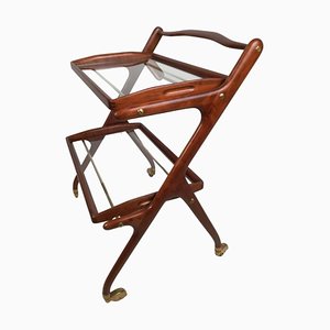 Mid-Century Wooden Bar Trolley with Removable Trays attributed to Cesare Lacca, Italy, 1950s
