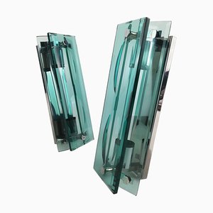 Mid-Century Glass Sconces in the style of Fontana Arte, Italy, 1960, Set of 2