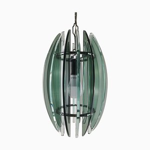 Mid-Century Italian Modern Chandelier in Fumè and Turquoise Glass attributed to Veca, 1970s