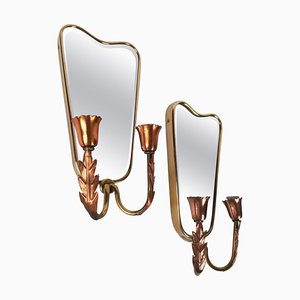 Midcentury Wall Light with Brass Mirrors in the Style of Gio Ponti, Italy, 1950 by Gio Ponti, Set of 2