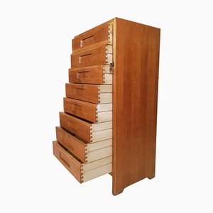 Vintage Italian Oak and Birch Wood Office Tallboy Chest of Drawers, 1960s