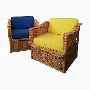 Poltrone in vimini in stile Rodi Serie per Vivai Del Sud, anni '70, set di 2