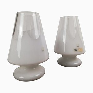 Table Lamps in White Artistic Murano Glass from Prima Luce, Italy, 1970s, Set of 2