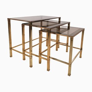Mid-Century Italian Brass and Glass Nesting Tables, 1970s, Set of 3