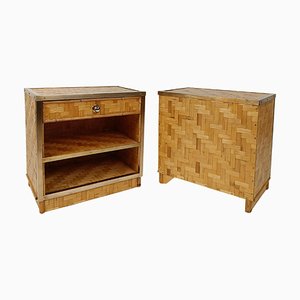 Mid-Century Italian Bedside Tables in Bamboo Cane, Rattan and Brass, 1970s, Set of 2