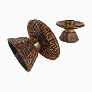 Sculptural and Brutalist Candlesticks in Brass and Copper, 1970s, Set of 2
