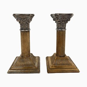 Antique Corinthian Columns Candlesticks in Silver-Plating, 1930s, Set of 2