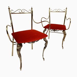 Set of Mid-Century Italian Brass Armchairs in the style of Pier Luigi Colli, 1950s