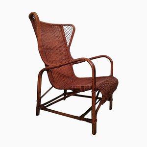 Mid-Century Wicker Bergère Armchair attributed to Eugenia Alberti Reggio for Ciceri, 1950