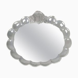 Large Illuminated Rococo Mirror in Iridescent Ceramic, Italy, 1960s