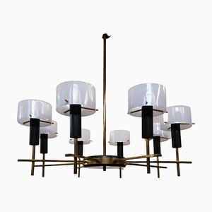 Moderner Mid-Century Kronleuchter aus Messing & Acrylglas, Stilux zugeschrieben, 1960er