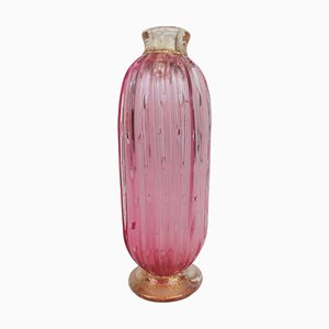 Art Deco Vase in Pink and Gold Murano Bubble Glass, Italy, 1930s