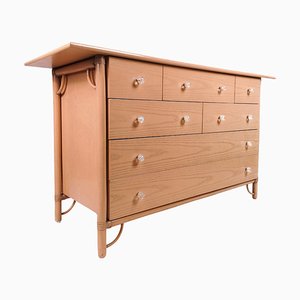 Pink Chest of Drawers in Bamboo, Oak Wood and Leather by Italo Gasparucci, 1970s