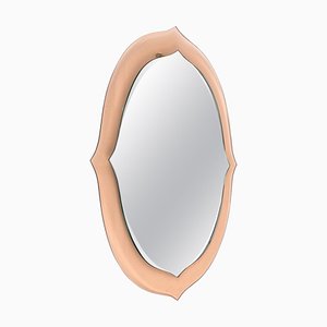 Mid-Century Pink Peach Glass Wall Mirror in the style of Cristal Art, Italy, 1960s