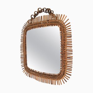 Vintage Cane, Rattan and Bamboo Mirror, Italy, 1960s