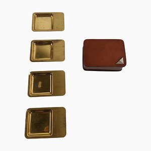 Individuelles Vintage Aschenbecher Set aus Vergoldetem Metall & Italienischem Leder, 1970er, 5 . Set