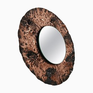 Brutalist Mirror in Hammered Copper in the style of A. Bragalini, Italy, 1960s