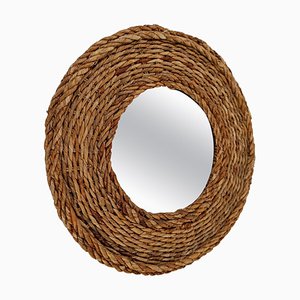 Vintage Round Rope Mirror in the style of Adrien Audoux & Frida Minet, 1960s