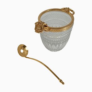 Vintage Rokoko Eiskübel aus geschliffenem Kristallglas mit vergoldeten Metallschalen, 1970er, 2 . Set