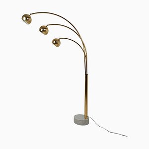 Italian Arch Floor Lamp in Gilded Metal and Marble attributed to Reggiani, 1970s