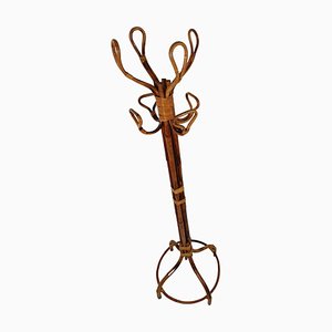 Mid-Century Bamboo Cane & Rattan Coat Rack Stand, Italy, 1950s