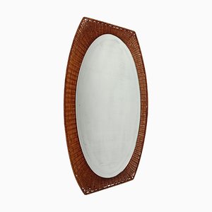Miroir Concave Mid-Century en Osier et Métal Noir, Italie, 1960s