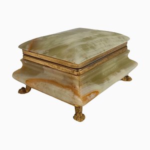 Italian Rectangular Green Onyx Marble Box with Gilded Feet, 1950s