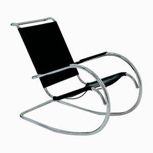 Mid-Century Bauhaus Rocking Chair in Leather by Fasem, 1980s
