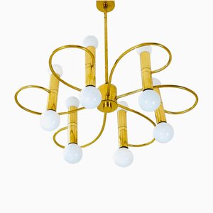 Mid-Century Brass Chandelier by Gaetano Sciolari, 1970s