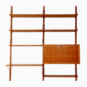 Console Murale Mid-Century en Teck avec Meuble de Bar et Bureau dans le style de Poul Cadovius pour Royal, Danemark, 1960s