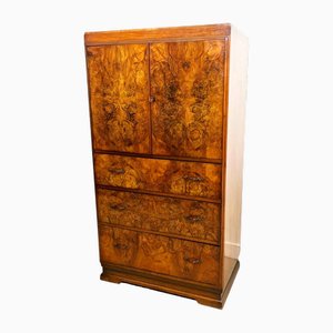 Art Deco Burr Walnut Tallboy Chest of Drawers, 1930s
