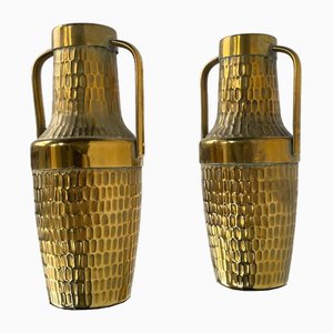 Embossed Brass Vases, 1960s, Set of 2