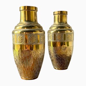 Embossed Brass Vases, 1960s, Set of 2