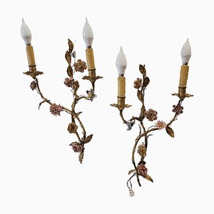 Capodimonte Style Sconces in Gilt Metal, Italy, 1960s, Set of 2
