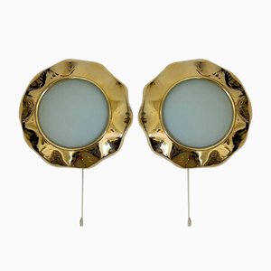 Appliques Murales Sunburst en Laiton et Verre, 1970s, Set de 2