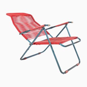 Mid-Century Italian Foldable Spagetthi Deck Chair by Roberto Gatti