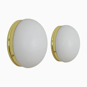 Mid-Century Spanish Modern Brass and Opaline Glass Sconces from Metalarte, 1970s, Set of 2