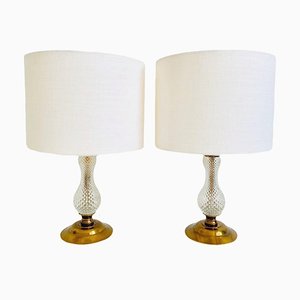 French Cut Glass & Brass Table Lamps, 1950s, Set of 2