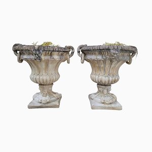 Stone Planter Vases with Decorative Faces, 1950s