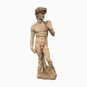 Scultura a grandezza naturale di David in marmo di Michelangelo Buonarroti, anni '30