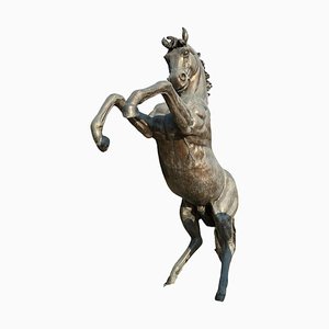 Large Bronze Rearing Horse Sculpture, 1950s