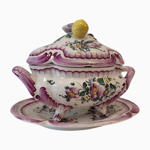 Gemüseterrine mit Deckel und Teller aus Strasburg Luneville Porcelain