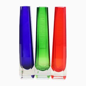 Sommerso Vase in Murano Glass from VEB Kunstglas Wasungen, Set of 3