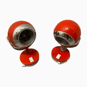Italienische Rote Kugel Tischlampen, 1970er, 2er Set